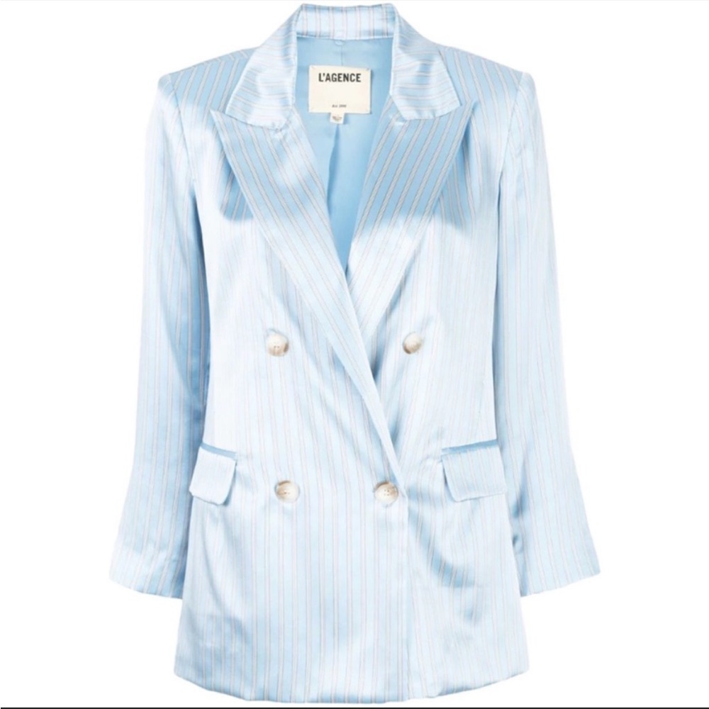 New L'Agence Taryn Pinstriped Silk Blazer Jacket Size 0